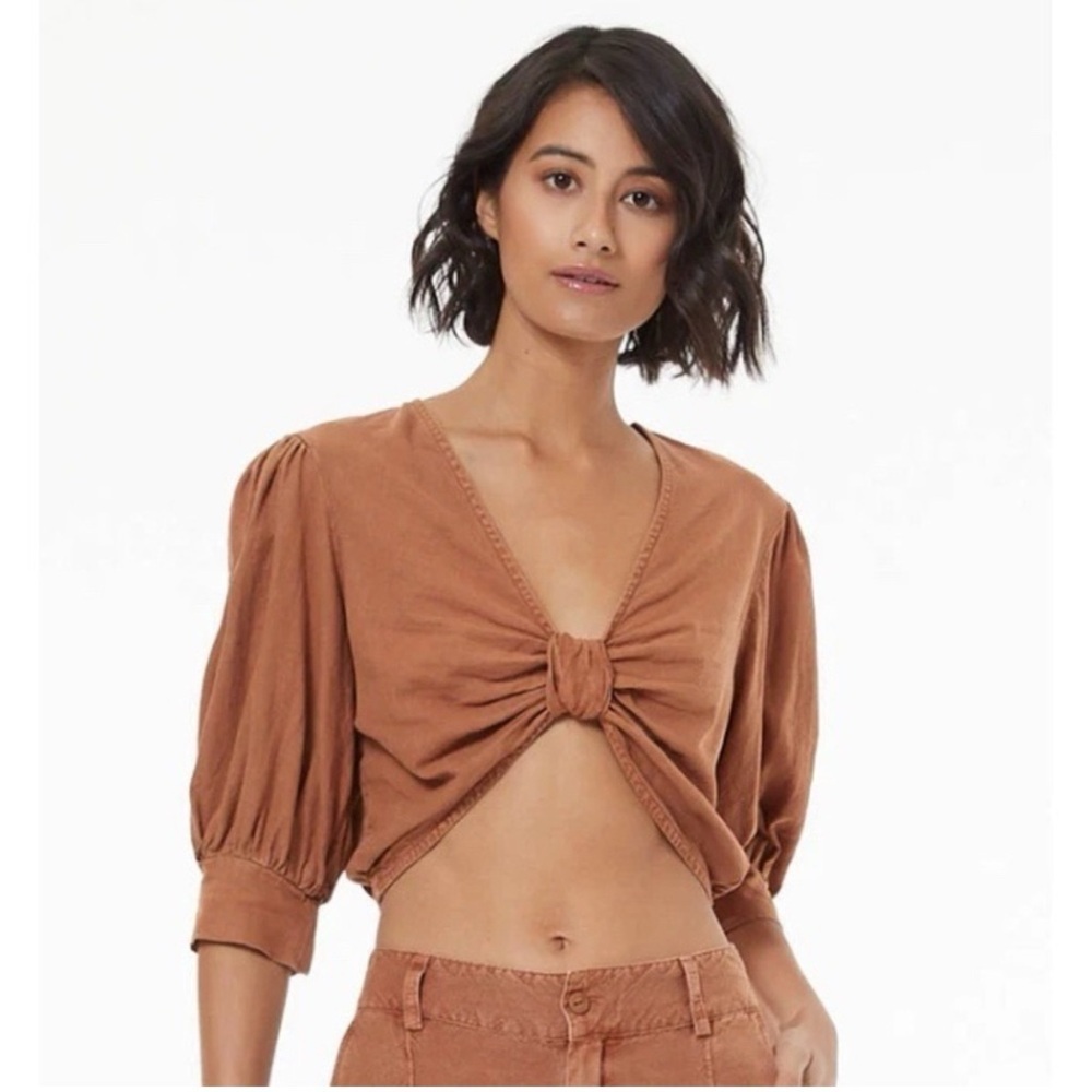 Young Fabulous & Broke Miranda Rust Knot-Front Crop Top Linen Blend | Size Small